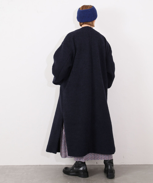 JOURNAL STANDARD ノーカラーロングジャケット ネイビー JOURNAL STANDARD LUXE（ジャーナルスタンダード ラックス） ノー