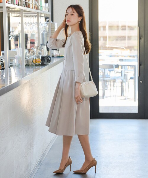 「Tiaclasse」 長袖ワンピース S グレイッシュベージュ レディース_画像6