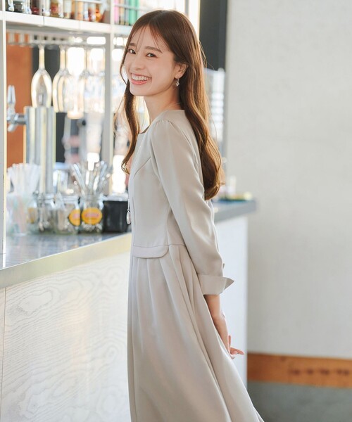 「Tiaclasse」 長袖ワンピース S グレイッシュベージュ レディース_画像7