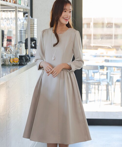「Tiaclasse」 長袖ワンピース S グレイッシュベージュ レディース_画像8