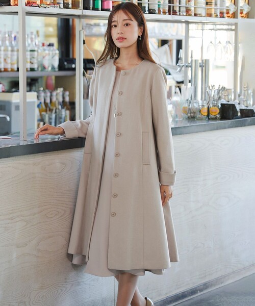 「Tiaclasse」 長袖ワンピース S グレイッシュベージュ レディース_画像9