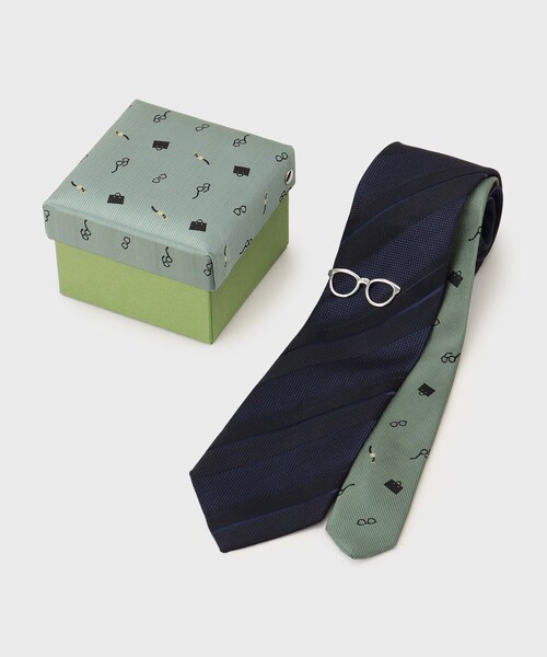 【NEW】タケオキクチ（TAKEO KIKUCHI）/【BOXセット】ジェントルマンストライプ ネクタイ×眼鏡型タイバー TAKEO KIKUCHI（タケオキクチ） ネクタイ 「BOXセット」ジェントルマン