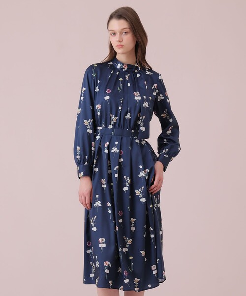 ANAYI（アナイ） ワンピース ボタニカルサテンプリントタック