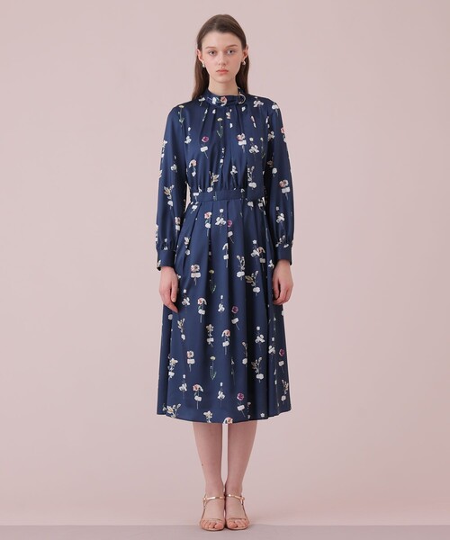 ANAYI（アナイ） ワンピース ボタニカルサテンプリントタック