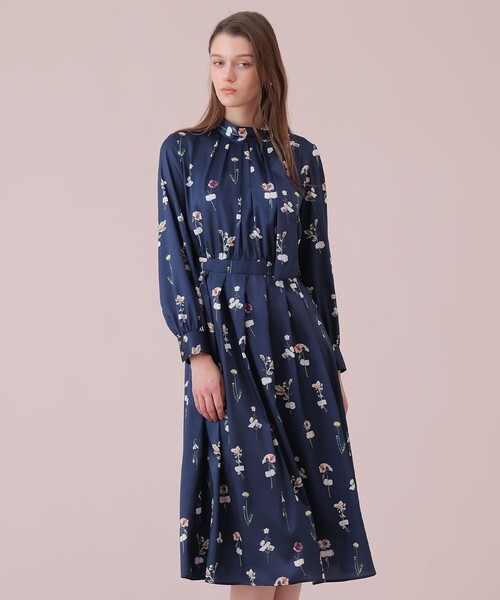 ANAYI（アナイ） ワンピース ボタニカルサテンプリントタック