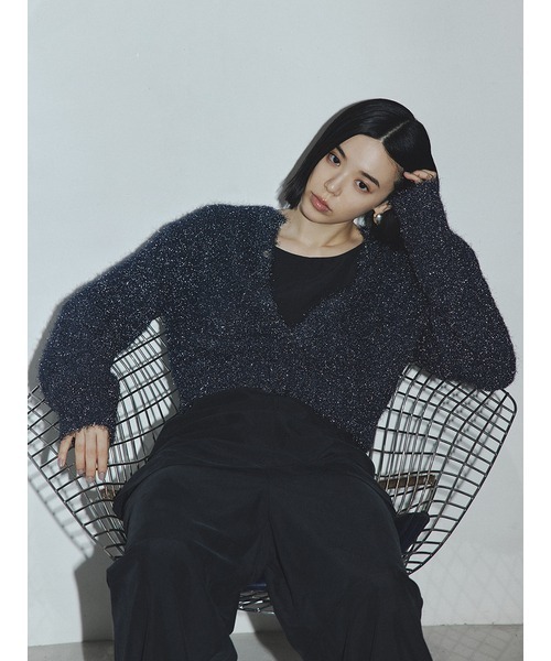 「MIESROHE」 ニットカーディガン ONE SIZE ネイビー レディース_画像3