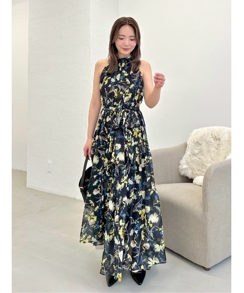 ワンピース ホルターネックシアープリントワンピースの画像