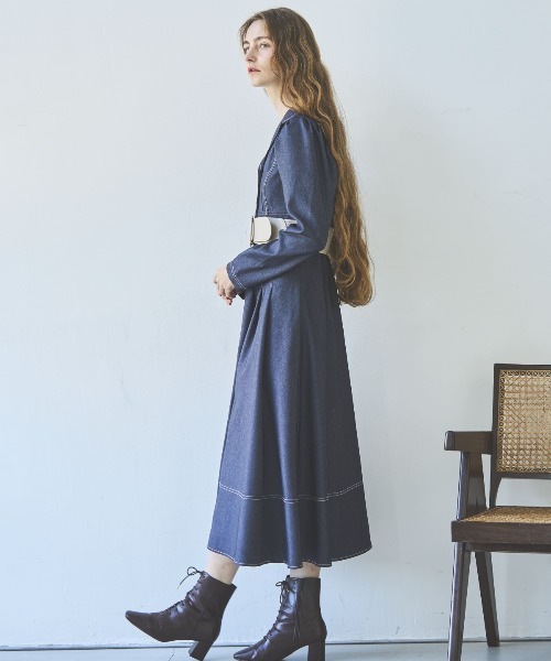 「AND COUTURE」 長袖ワンピース FREE ネイビー レディース_画像2