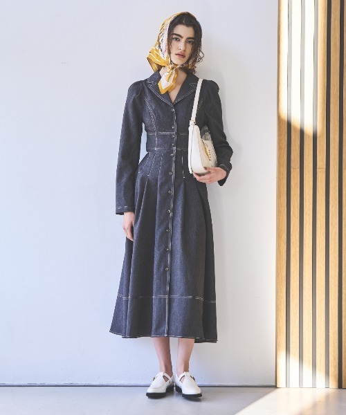 「AND COUTURE」 長袖ワンピース FREE ネイビー レディース_画像6