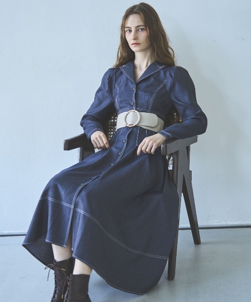 「AND COUTURE」 長袖ワンピース FREE ネイビー レディース_画像7