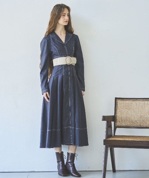 「AND COUTURE」 長袖ワンピース FREE ネイビー レディース_画像8