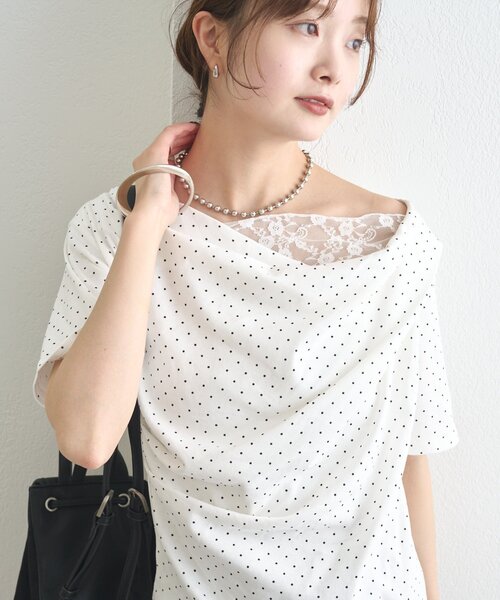tシャツ 「5色展開」レースドッキングオフショル半袖Tシャツ レディースの画像