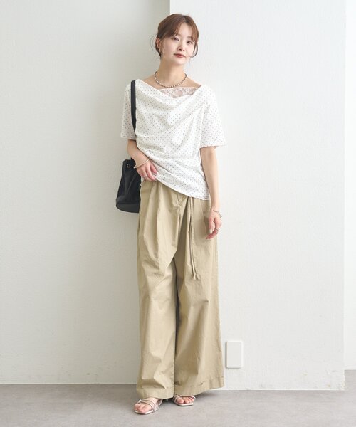 tシャツ 「5色展開」レースドッキングオフショル半袖Tシャツ レディースの画像