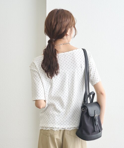 tシャツ 「5色展開」レースドッキングオフショル半袖Tシャツ レディースの画像