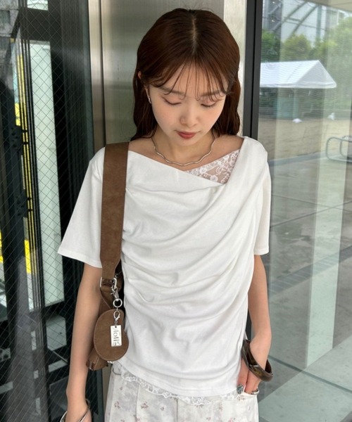 tシャツ 「5色展開」レースドッキングオフショル半袖Tシャツ レディースの画像