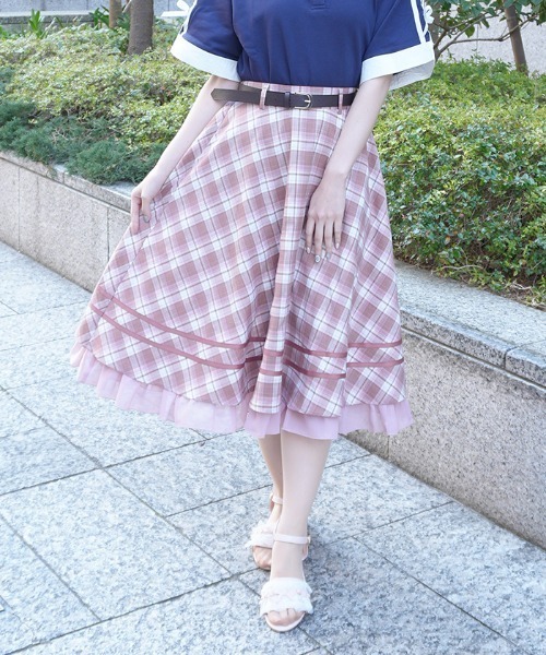axes femme POETIQUE チェックレースフレアスカート 5点セット axes femme POETIQUE スカート ベルト付きサーキュラーSK : ZOZOTOWN