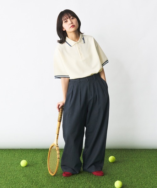 「Adoon plain」 7分袖ポロシャツ MEDIUM オフホワイト メンズ_画像4
