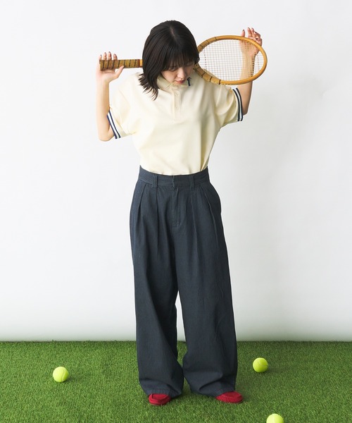 「Adoon plain」 7分袖ポロシャツ MEDIUM オフホワイト メンズ_画像5