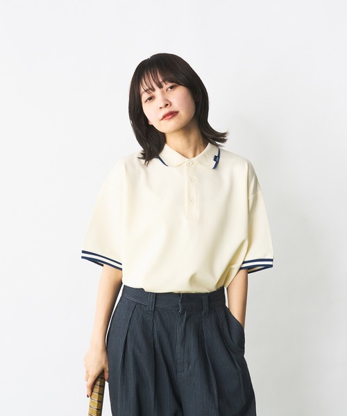 「Adoon plain」 7分袖ポロシャツ MEDIUM オフホワイト メンズ_画像8