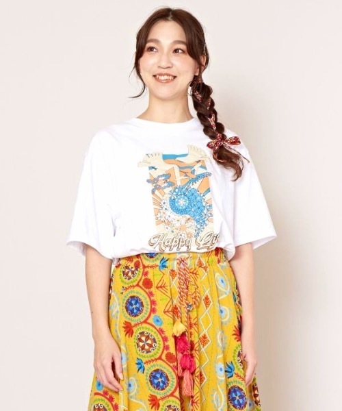 「チャイハネ」 「Amina」7分袖Tシャツ L イエロー メンズ_画像3