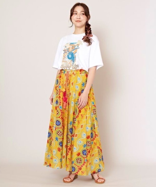 「チャイハネ」 「Amina」7分袖Tシャツ L イエロー メンズ_画像4
