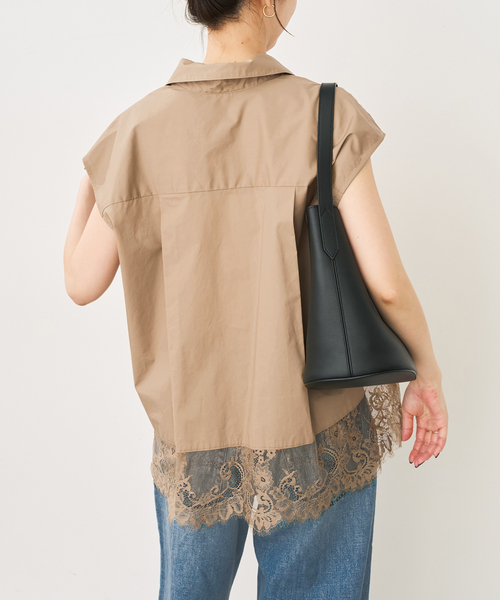ブラウス シャツ レースタイプライターフレンチシャツ レディースの画像
