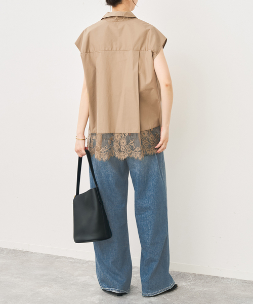 ブラウス シャツ レースタイプライターフレンチシャツ レディースの画像