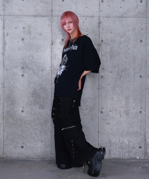 Amilige（アミリージュ） tシャツ 半袖 ハートクロスプリントダメージ