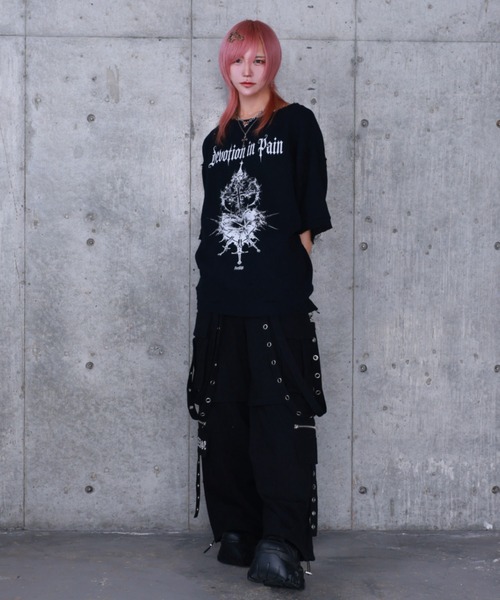Amilige（アミリージュ） tシャツ 半袖 ハートクロスプリントダメージ