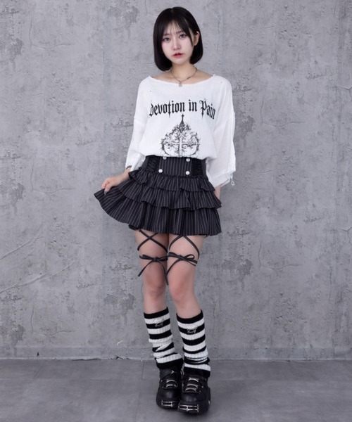 Amilige（アミリージュ） tシャツ 半袖 ハートクロスプリントダメージ