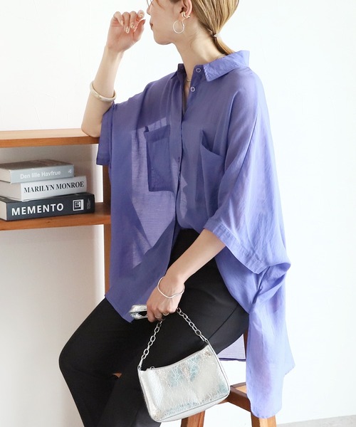 「reca」 「haneru company limited」7分袖ブラウス M ブルー レディース_画像8