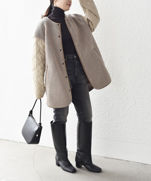 SHIPS（シップス） アウター *ボア × キルティング ノーカラー ミディ