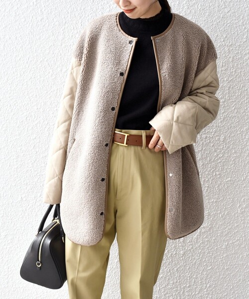 SHIPS（シップス） アウター *ボア × キルティング ノーカラー ミディ