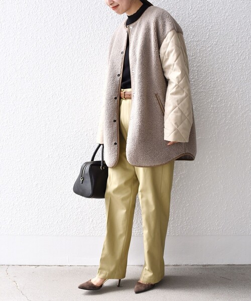 SHIPS（シップス） アウター *ボア × キルティング ノーカラー ミディ