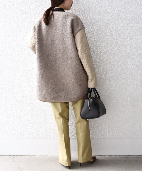 SHIPS（シップス） アウター *ボア × キルティング ノーカラー ミディ