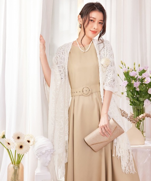 マフラー ストール ボレロ レース ロング丈 パーティー コサージュ付き 