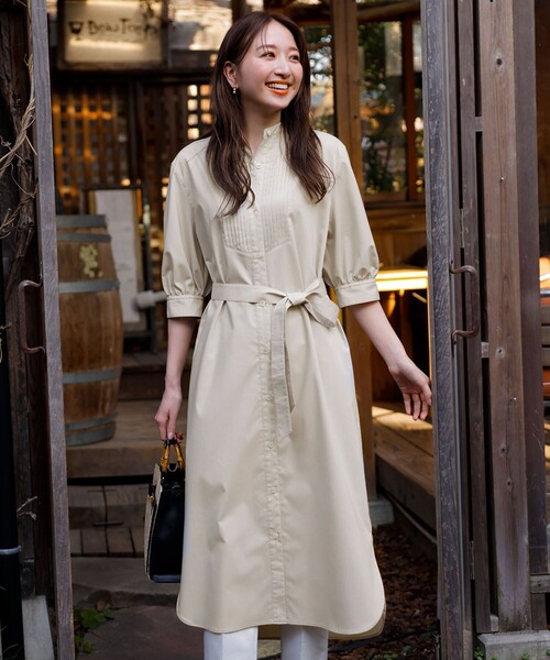 23区 32 プレーンストレッチタフタ ロングシャツワンピース DMW 23区 - 23区 32 プレーンストレッチタフタ ロングシャツ