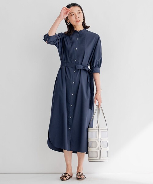 23区 32 プレーンストレッチタフタ ロングシャツワンピース DMW 23区 シャツワンピース 「洗える」プレーンストレッチタフタ