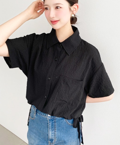 シャツ/ブラウス(半袖/袖なし) rosy monster  border flocky peplum tops MOUSSY | 【EC・一部店舗限定】SHIRRING RUFFLE PEPLUM トップス