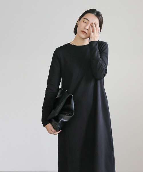 Uネック フル Aライン ロング ワンピース (S/M) 2色 s12296 ニットワンピース Uネック Aラインワンピ[品番：JSFW0012335