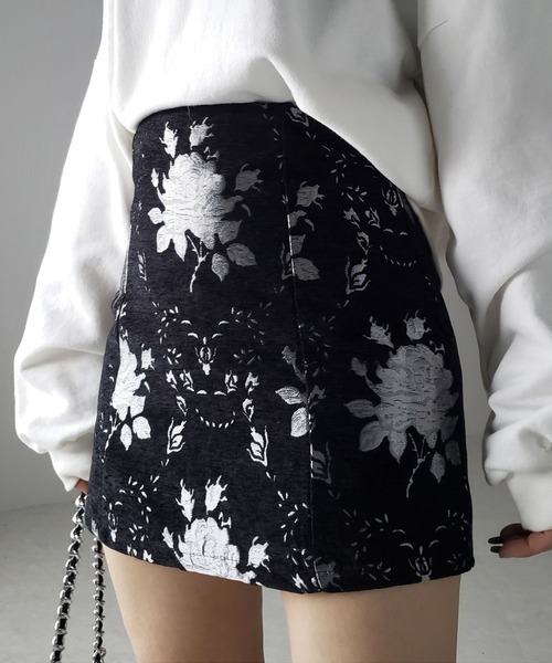 スカート 「 インパン裏地付 」バラジャガードバレエコアミニスカート ／ rose jacquard ballet core mini skirt | me+em select
