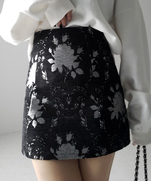 スカート 「 インパン裏地付 」バラジャガードバレエコアミニスカート ／ rose jacquard ballet core mini skirt | me+em select | 04