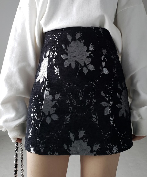 スカート 「 インパン裏地付 」バラジャガードバレエコアミニスカート ／ rose jacquard ballet core mini skirt | me+em select | 07