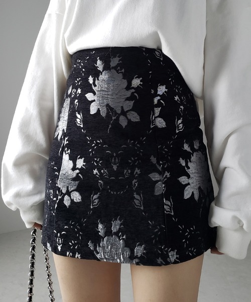 スカート 「 インパン裏地付 」バラジャガードバレエコアミニスカート ／ rose jacquard ballet core mini skirt | me+em select | 06