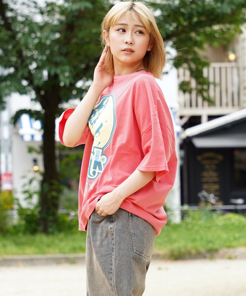 tシャツ 「unisex」ダメージ加工 ガールプリント ピグメントTシャツ