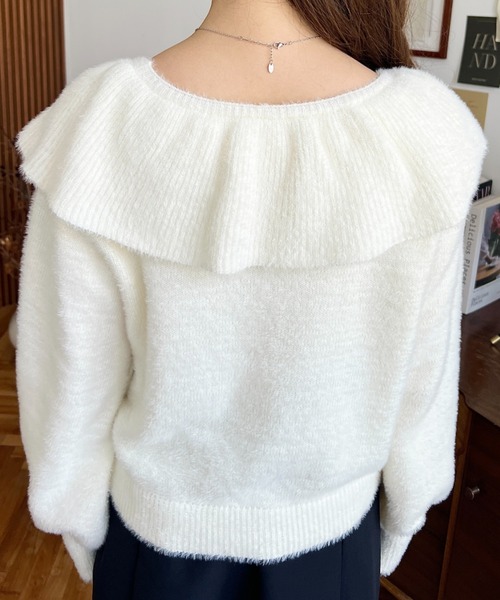 moment+ ニット セーター クロスフリルシャギーニットプルオーバー