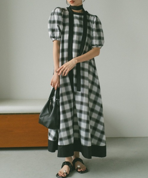 【新品】90★バーバリー★パフ袖！ノバチェック襟！チュニックワンピース★ VANNIE U（ヴァニーユー） ワンピース チェックパフスリーブワンピース