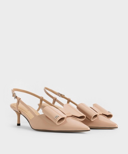 【SALE】パテントレザー スリングバックパンプス CHARLES & KEITH パテントレザー ハーフドルセイスリングバック