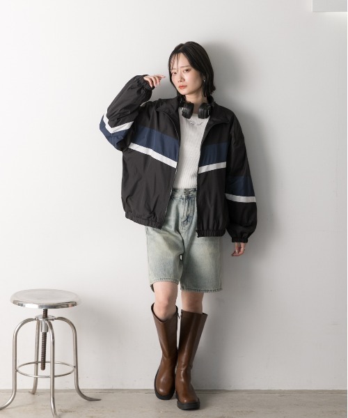 ad thie ブルゾン アウター スタンドカラー 配色ブルゾン レディース