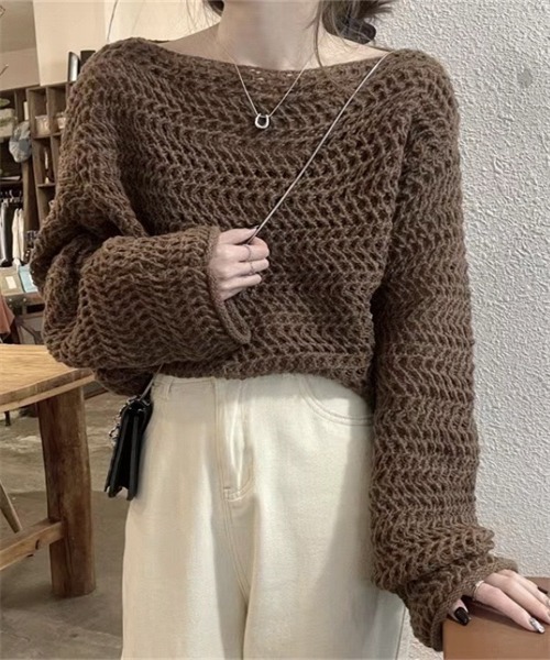 透かし編みニット メッシュニット 春秋冬 FREE STYLISTS ニット セーター 透かし編みメッシュニットプル